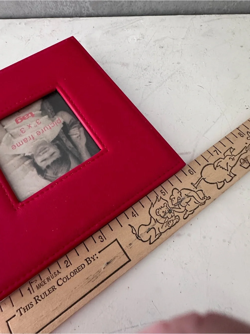 TAG Red Faux Leather Picture Frame For 3X3 White Stitching